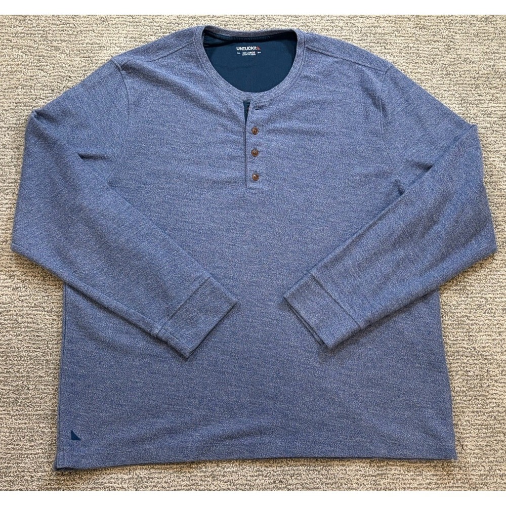 UNTUCKit Mens XXL Henley Shirt French Terry Long Sleeve Blue Pullover Soft